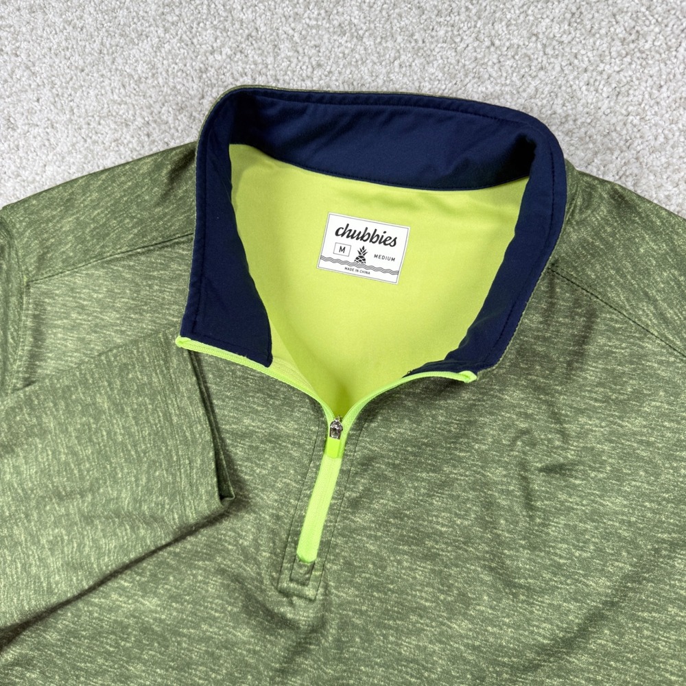 Chubbies Quarter Zip Pullover Mens Medium Green Performance Long Sleeve